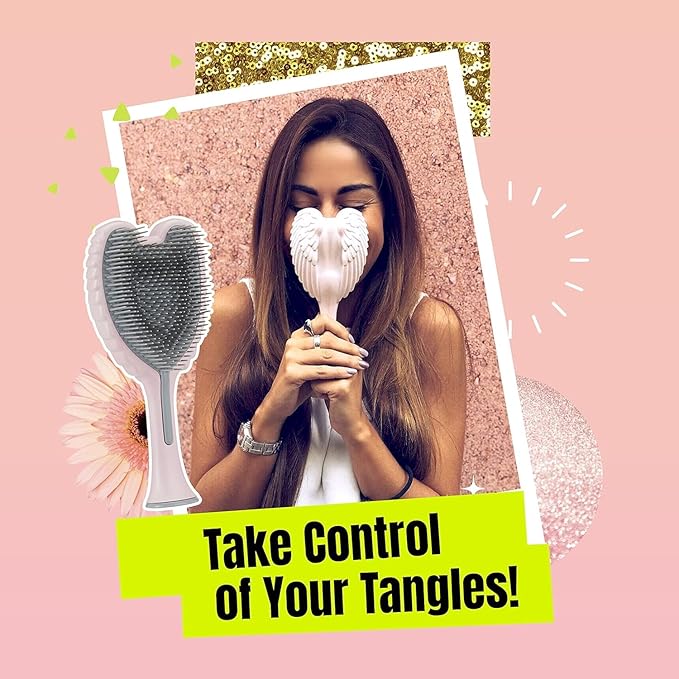 Tangle Angel Detangling Hair Brush for Women - Anti-Static Angel Wing Hair Brush for Wet&Dry Hair - Flexible Bristles Detangler Brush for Straight, Wavy&Curly Hair - Ideal Gift for Women -Pink&Gray