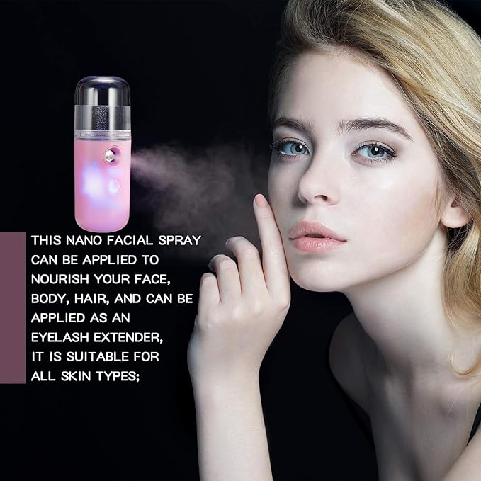 Honoson 2 Pack Nano Facial Mister Spray Bottle Handheld Humidifier Portable Face Mister for Eyelash Extensions USB Rechargeable 1 oz Mini Skin Care Machine for Daily Makeup(Dark Pink and White)