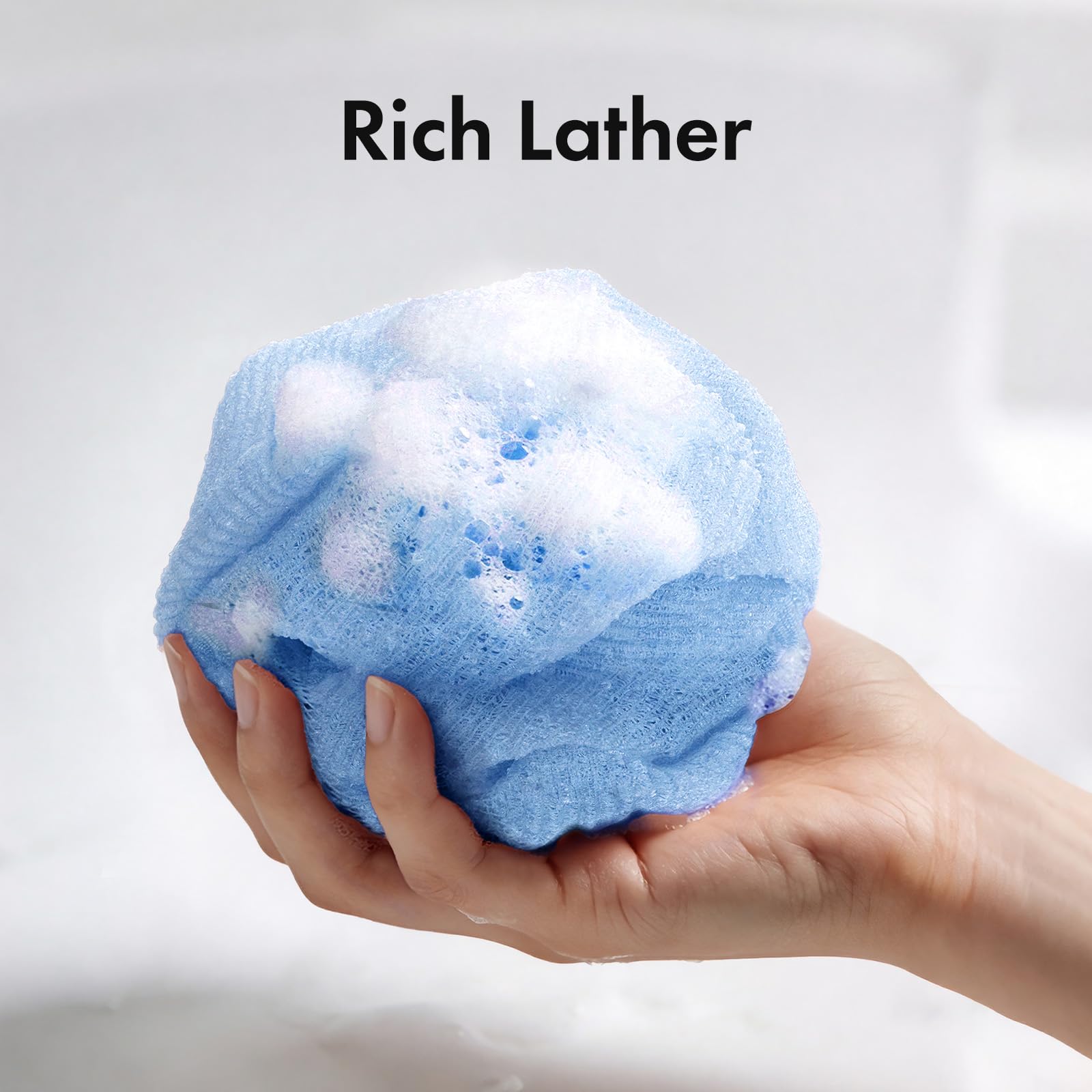 Bathway Exfoliating Washcloth Body Scrubber, 36.81-Inch Quick-Dry Exfoliating Towel, Japanese Loofah Back Scrubber Towel for Women Men (Blue & Rose Red & Yellow, Pack of 3)