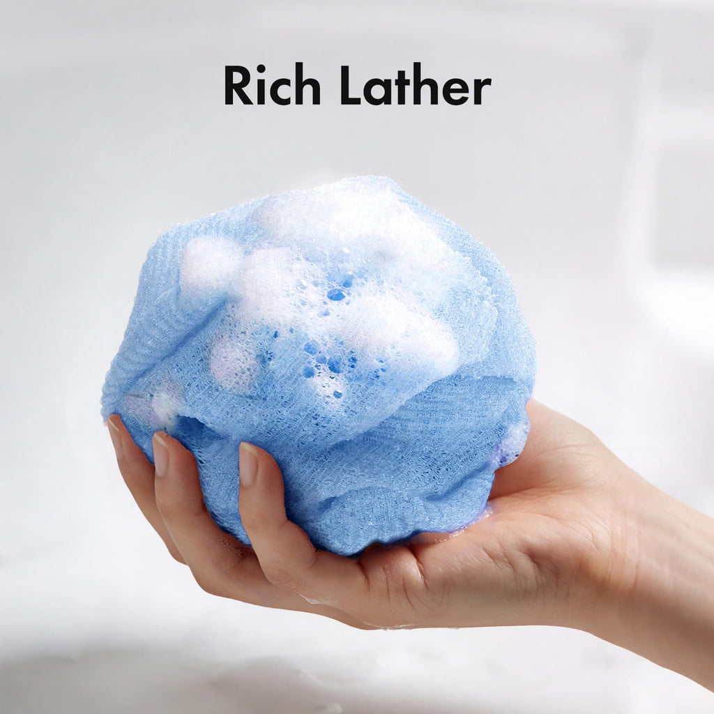 Bathway Exfoliating Washcloth Body Scrubber, 36.81-Inch Quick-Dry Exfoliating Towel, Japanese Loofah Back Scrubber Towel for Women Men (Blue & Rose Red & Yellow, Pack of 3)