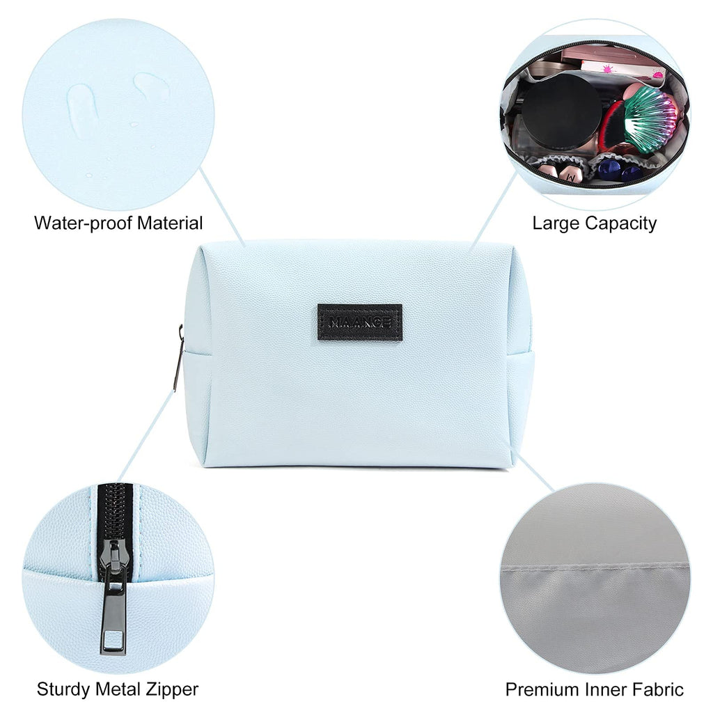 MAANGE 2 Pcs Small Makeup Bag For Purse, Travel Cosmetic Bag Makeup Pouch PU Leather Portable Versatile Zipper Pouch For Women (Blue+Green)