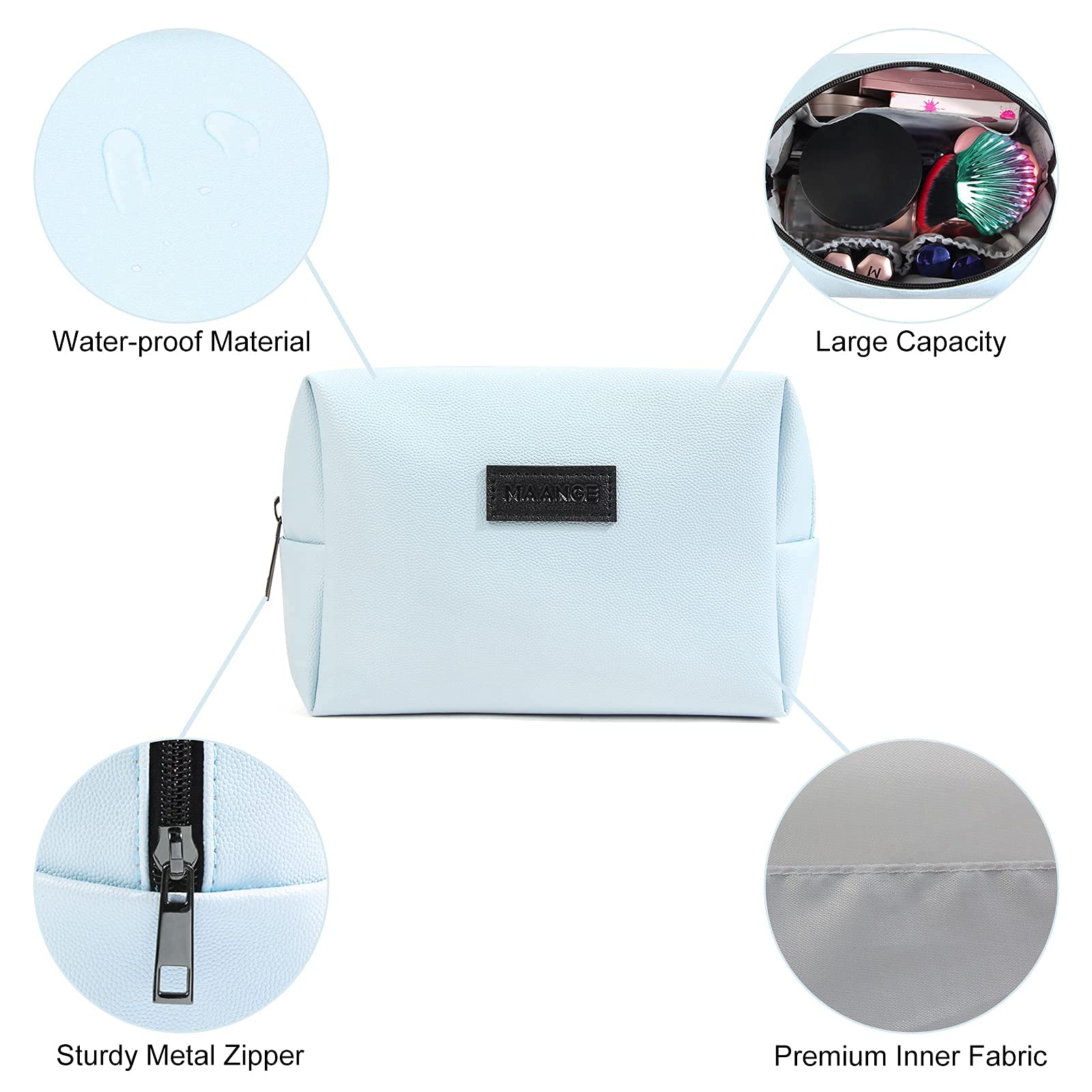 MAANGE 2 Pcs Small Makeup Bag For Purse, Travel Cosmetic Bag Makeup Pouch PU Leather Portable Versatile Zipper Pouch For Women (Blue+Green)