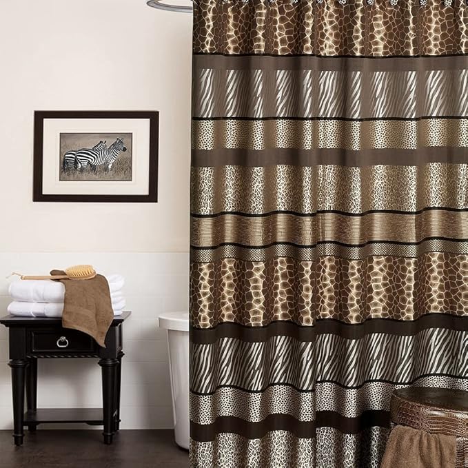 Zahari Home 13pc Safari Stripes Bathroom Shower Curtain Set Animal Print Shower Curtain & 12 Shower Curtain Hooks Luxury Southwest Shower Curtain Unique Design Rustic Shower Curtain Set