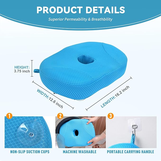 Idle Hippo Hot Tub Booster Seat, 4D Air Mesh Hot Tub Pillow with Powerful 6 Non-Slip Suction Cups, Ergonomic Booster Cushion, Quick Dry Spa Pillow for Indoor Outdoor Hot Tub-Blue