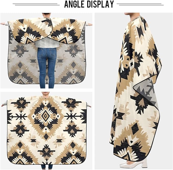 Flradish Native American Tapestry Patterans Barber Cape Waterproof Polyester Hair Cutting Salon Cape Adjustable Neckline Hair Hair Cutting Beard Hairdressing Cape Accessories 55×64 Inch