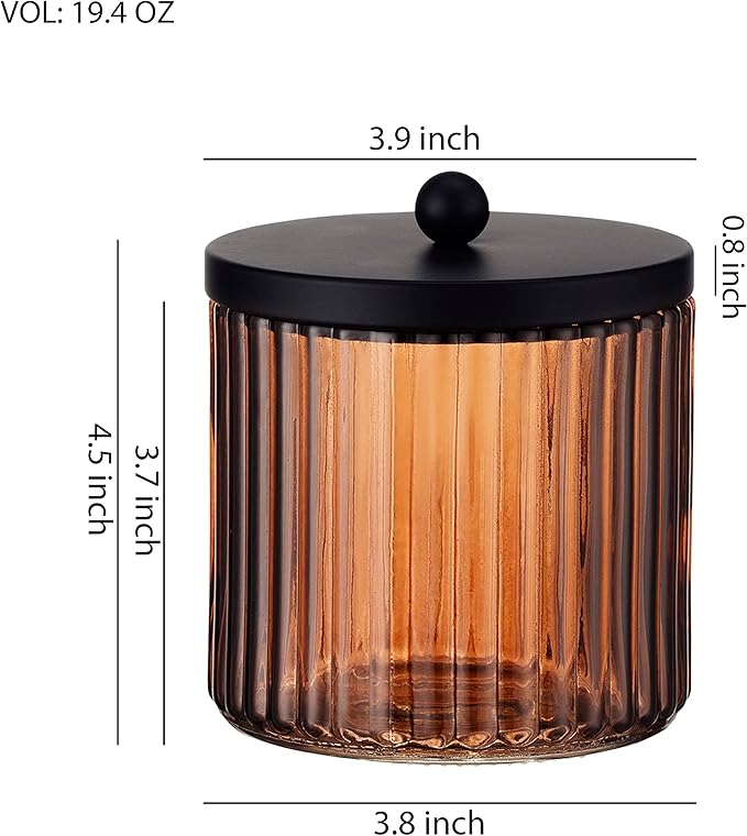 KMwares 2-Pack Glass Qtip Holder Dispenser Set for Cotton Ball, Swab, Round Pads, Floss Picks with Matte Black Metal lid - Bathroom Canister Storage Organization and Vanity Makeup Organizer (Brown)
