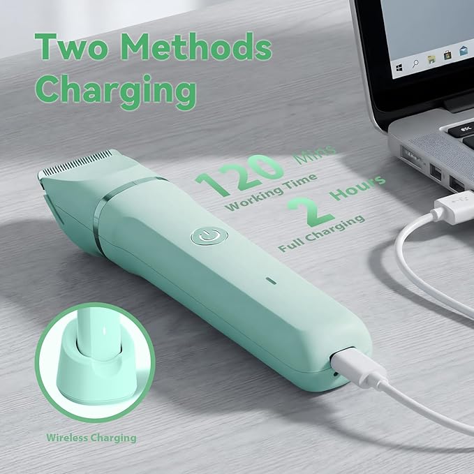 4 in 1 Electric Bikini Trimmer for Women - Wet/Dry Electric Razors for Women, Shaver with Ceramic Blades, Pubic Hair Trimmer, Facial Hair Remover & Nose Trimmer, Gifts (Green)