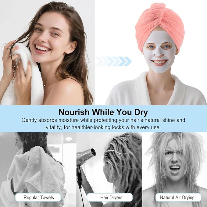 Microfiber Hair Drying Towel Wrap for Women, Hair Turbans Towel for Wet Hair,turbie Twist Hair Towels(The Color of the Picture is for Reference only) (Pink,Light Pink)