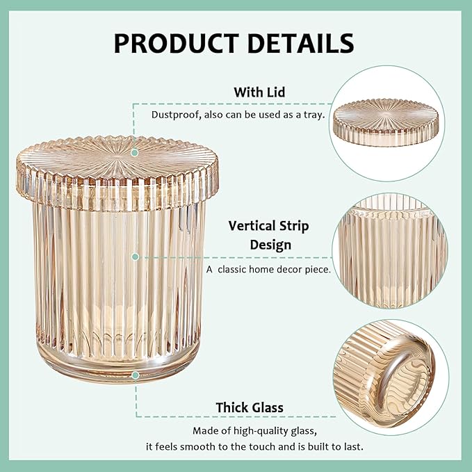 Hipiwe 2 Pack Glass Qtip Holder Dispenser Bathroom Organizers and Storage Q-tip Apothecary Jars with Lid Vanity Makeup Organizer Bathroom Canister, Cotton Swabs, Balls, Pads, Floss Picks, Amber