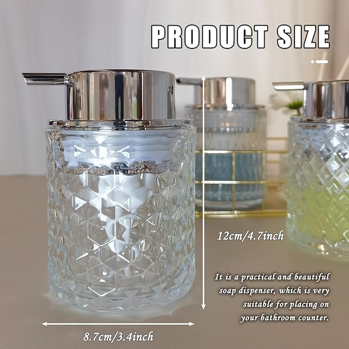 Glass Hand Foaming Soap Dispensers with Silver Pump Refillable Hand Soap Dispenser for Bathroom Kitchen (1Pack-D883)
