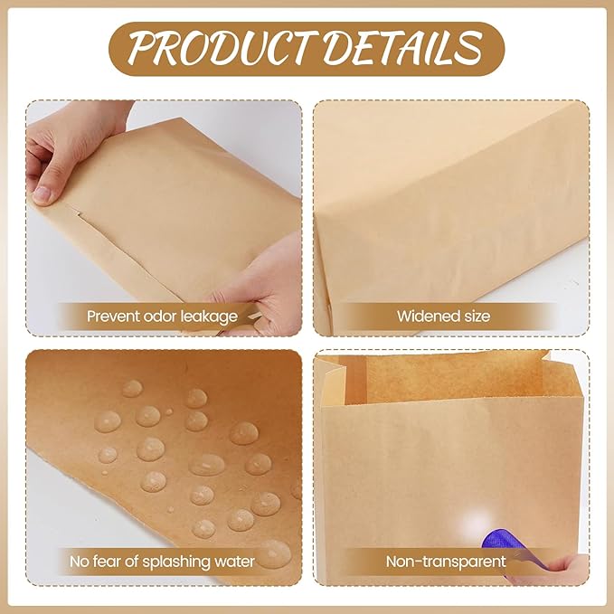 Waxed Kraft Sanitary Napkin Disposal Bags 7.5x10x3.5 Inch Feminine Hygiene Liners for Commercial Business Restroom Bathroom Personal Use Kraft Bag (300 Pcs)