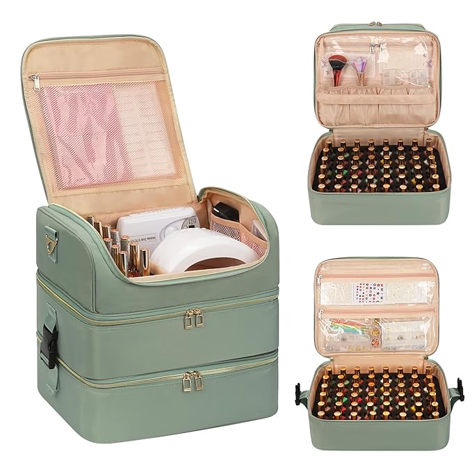 CUBETASTIC Extra Large Nail Polish Organizer - Three Layer Nail Organizers And Storage Bag, Portable Nail Supplies Organizer Case, Travel Carrying Box for Nail Tech Kit/Tattoo/Cosmetic