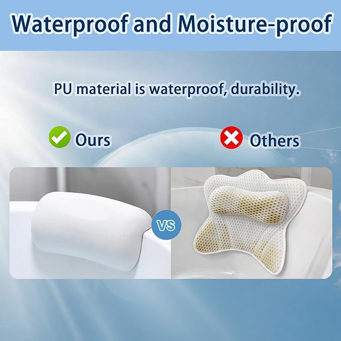 Guluto Bath Pillow Bathtub Pillow, Bath Pillows for Tub Head and Neck Support, Waterproof Bath Tub Pillows with Strong Non-Slip Suction Cups, Relaxing Bath Accessories for Soaking, Spa White