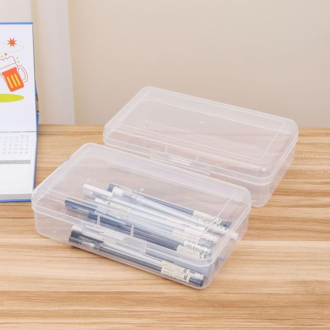 4 Pack Rectangular Clear Plastic Storage Containers Box with Hinged Lid for Beads and Other Small Craft Items (8 x 4.7 x 2.3 inch)
