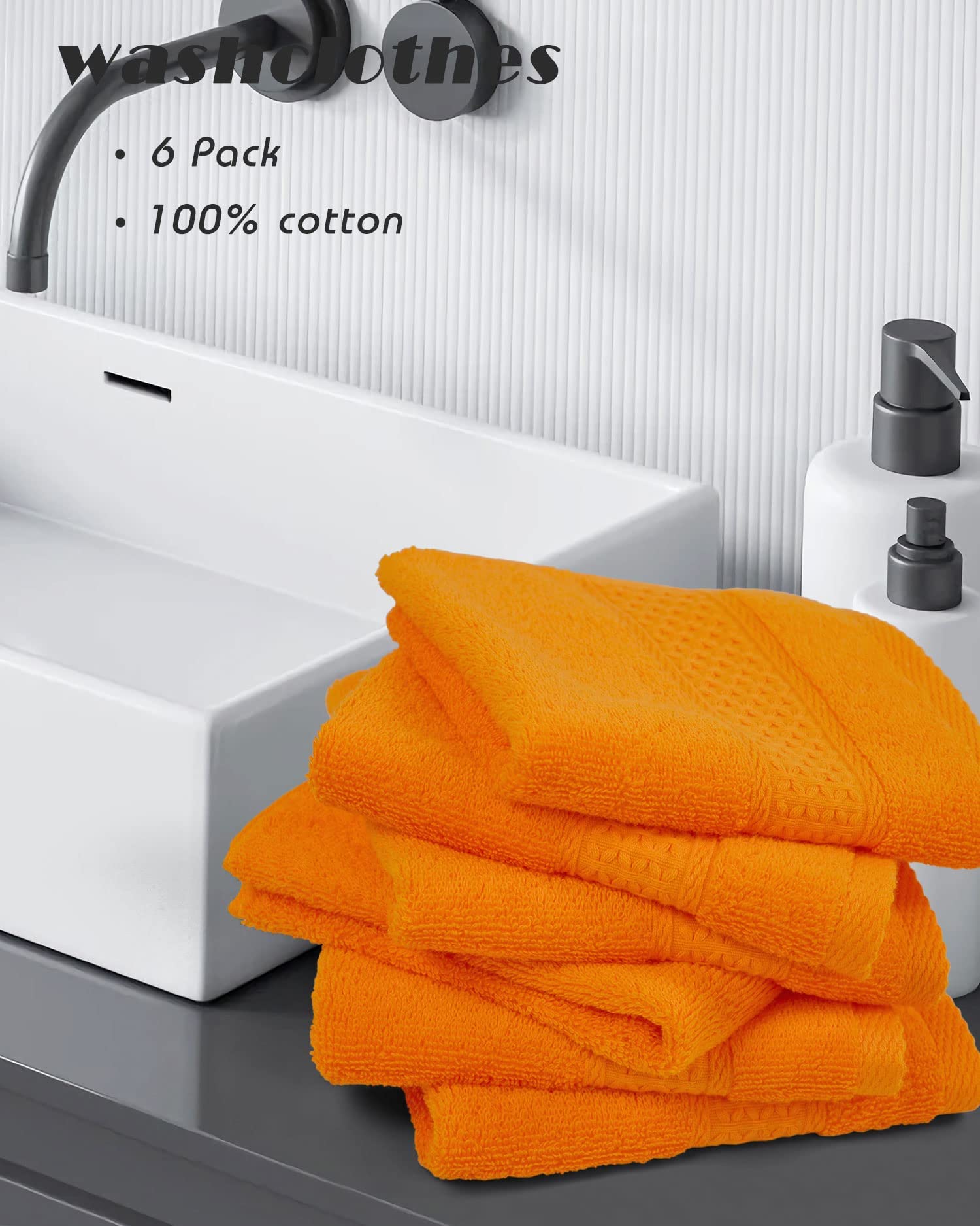 Cleanbear Washcloths Orange Face Cloths Set of 6 - Cotton 13” x 13”