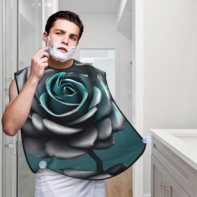 Purple Rose And Skull Print Beard Bib Shaving Apron, Beard Hair Trimming Cape Gift For Dad