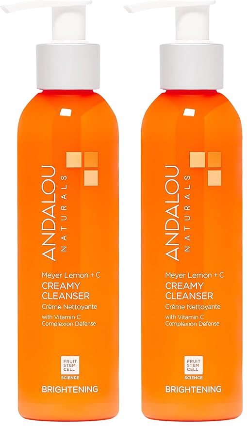 Andalou Naturals Brightening Meyer Lemon + Vitamin C Creamy Cleanser | Gentle Face Wash to Even Tone & Boost Glow | Aloe Vera & Natural Ingredients-| For Dull Skin-| 6 oz,(Pack of 2)