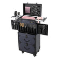 CNCEST Beauty Salon Luggage,Rolling Lockable Makeup Train Case Hairdressing Trolley Stylist Beauty Salon Cosmetic Luggage Travel Organizer Tool Box with Hair Dryer Holder(Dark Blue)