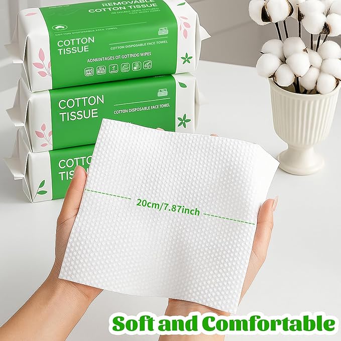 Disposable Face Towels 100 Count, Biodegradable Facial Towels for Sensitive Skin, Ultra Soft & Thick Face Cloth, Lint- free Dry Wipes for Makeup Remover, Skincare and Cleansing