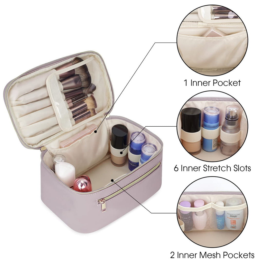 Wandering Nature Makeup Bag, Travel Make Up Organizer Cosmetic Brush Bags Case for Women in Vegan Leather, Purple, Patent Pending