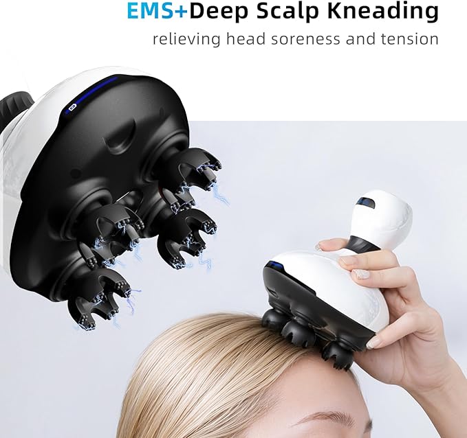 SJKMIR Electric Scalp Massager with Mutlti-Modes Vibration & Waterproof, Held Portable Head Scratcher Massager for Hair Growth, Deep Clean and Stress Relax