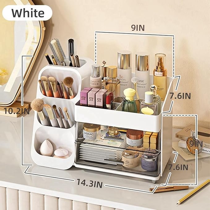 Booklov Large Makeup Organizer for Vanity Countertop, White