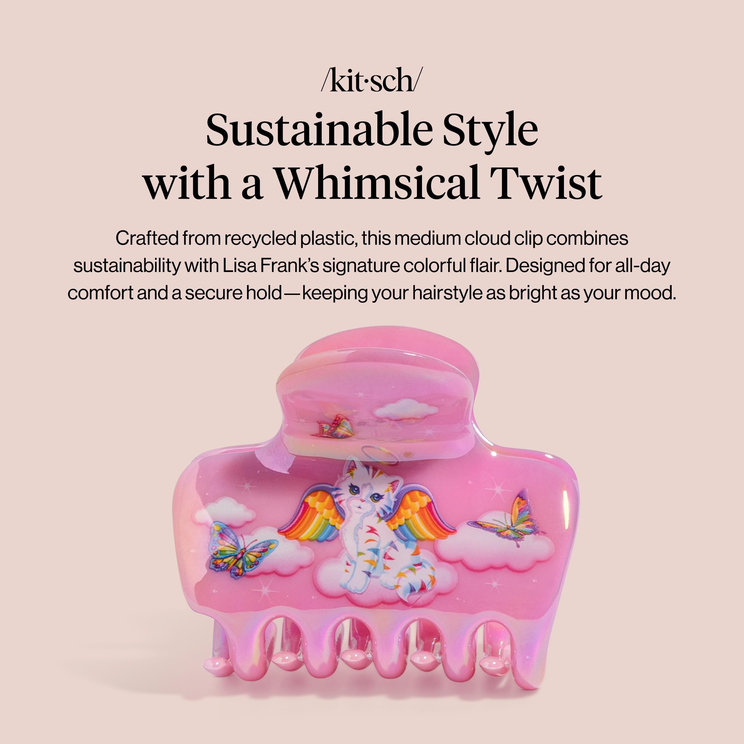 Lisa Frank x Kitsch Medium Cloud Hair Clip for Women - Lightweight & Sturdy Claw Clip with Rounded Edges for Comfortable Hold, Ideal for Half-Up Hairstyles & Low Buns - Angel Kitty