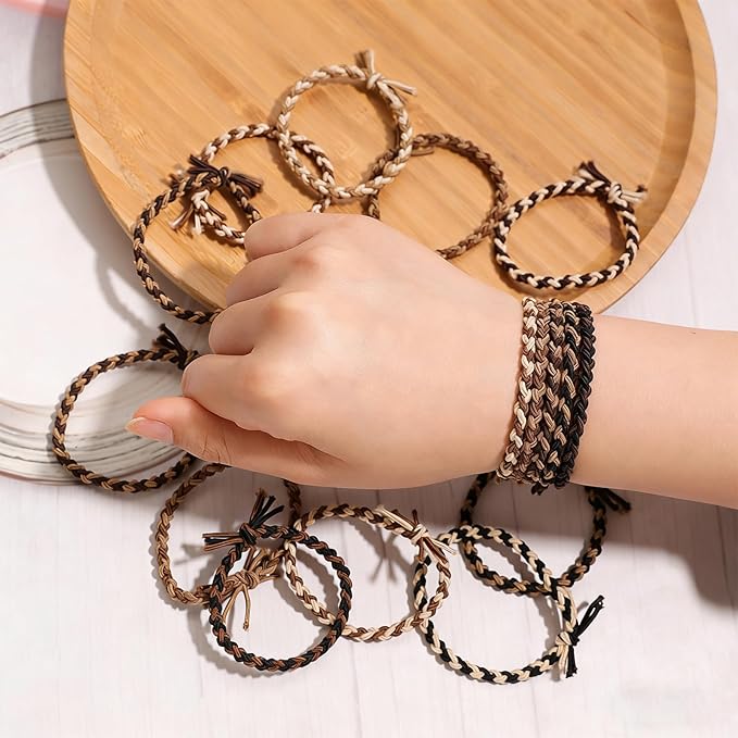 Pack of 100 Braided Elastic Hair Ties Hair Ropes Rubber Bands Ponytail Holder Thick Thin Hair Scrunchies Accessories for Women Girls