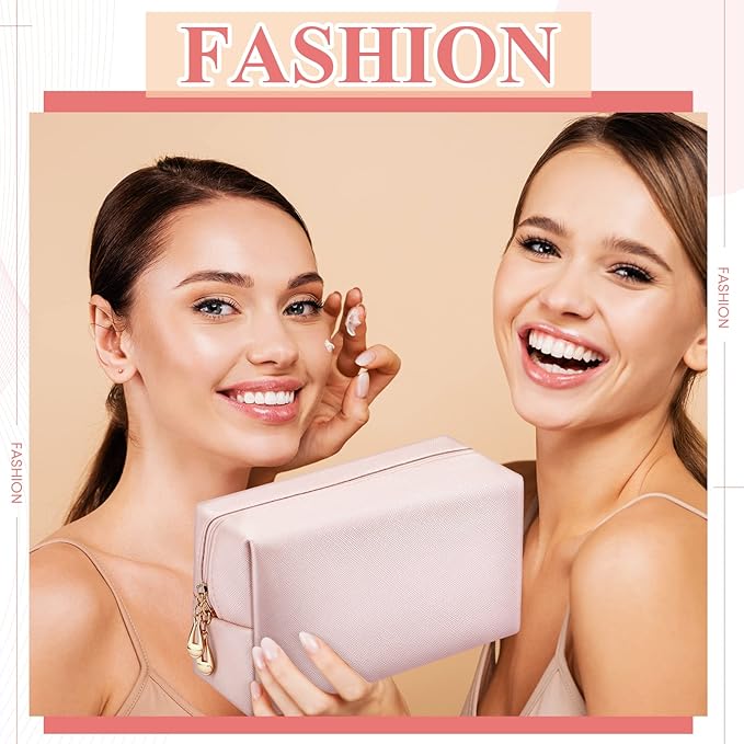 Kigeli Aesthetic Makeup Bags PU Leather Cosmetic Pouches Waterproof Plain Toiletry Bags Makeup Pouches Bulk for Women Party Gift Travel Storage Organizer(Rose Gold,7.1 x 2.8 x 4.3 in)