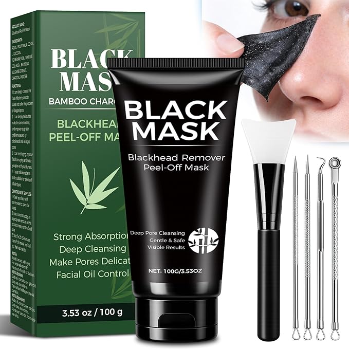 Balldanlu Blackhead Remover Mask Kit, 100ml Charcoal Peel Off Face Mask for Men & Women, Facial Mask Deep Cleansing for Face Nose Blackhead Pores Acne, for Oily & Combination Skin