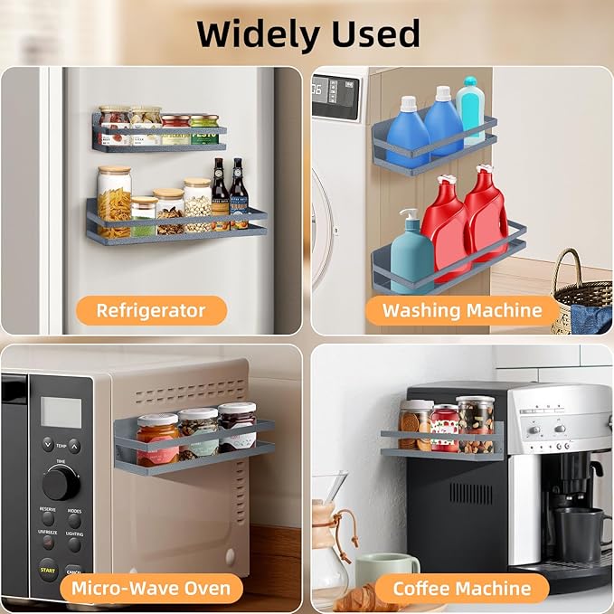Uten Magnetic Spice Rack for Refrigerator 2 Pack, Strong Heavy Duty Metal