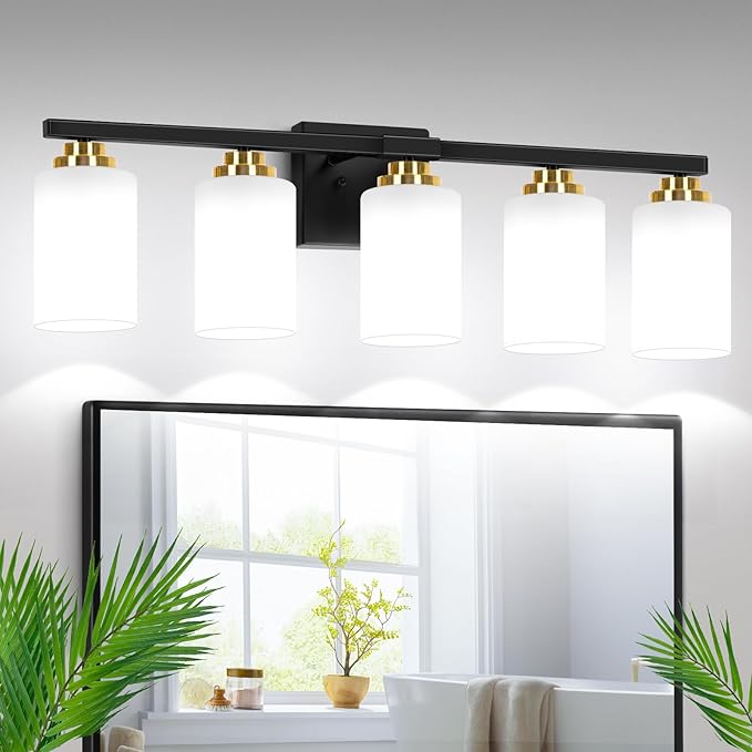 VerRon 5-Light Bathroom Light Fixtures, 31" Black & Gold Vanity Lights