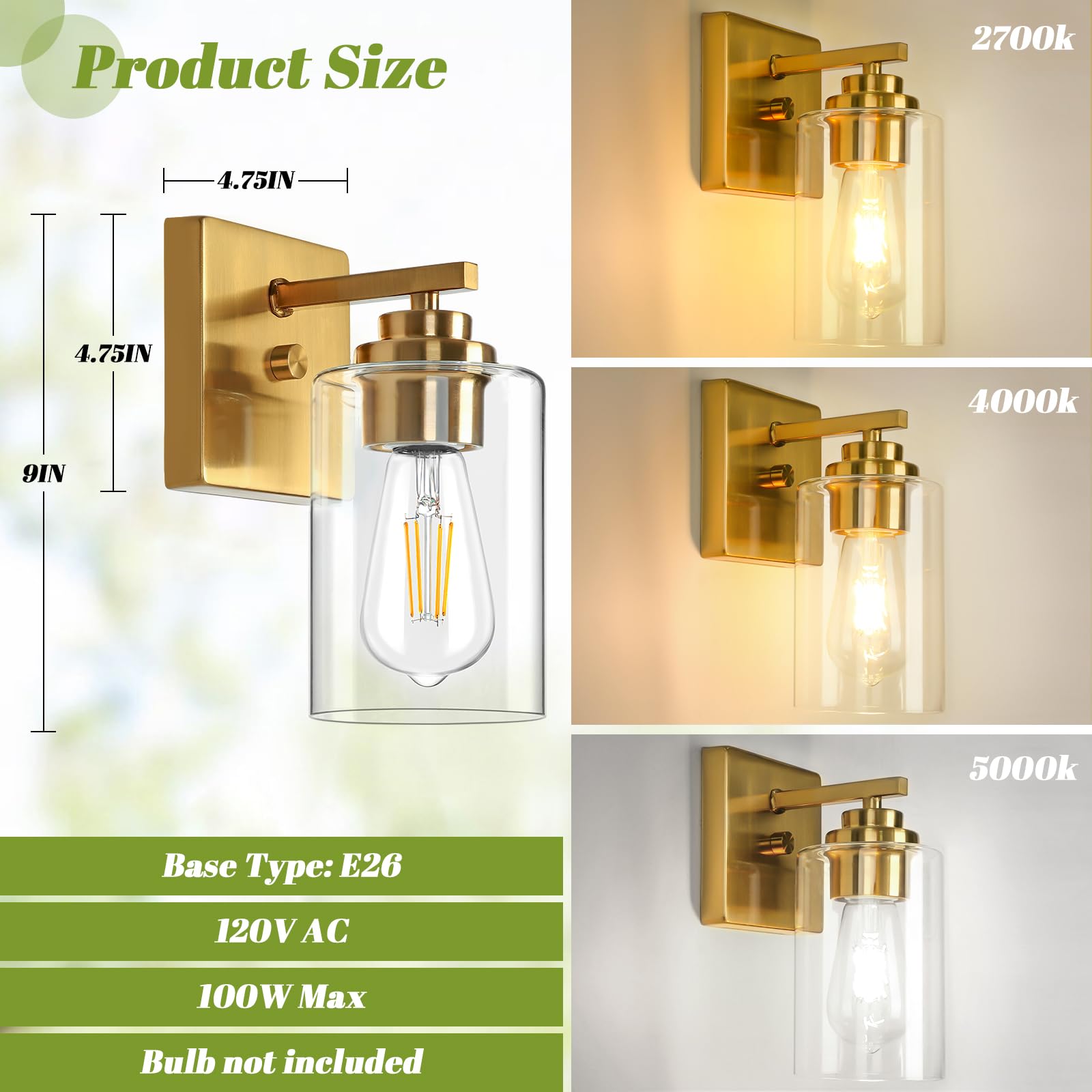 VerRon Modern Vanity Lights, Gold Bathroom Light Fixtures
