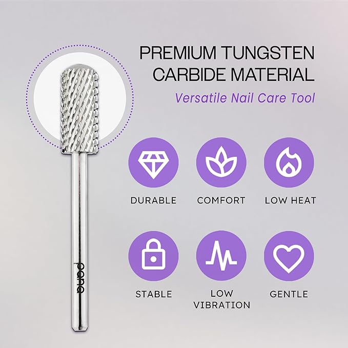 PANA 3/32" Small Smooth Round Top Safety Carbide Nail Drill Bit for Gel Polish & Acrylic Removal Nail Salon Manicure Pedicure Electric File Tools (Small Barrel - Silver, Coarse)