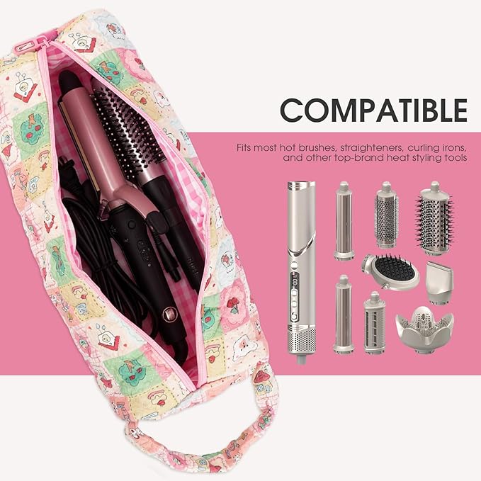 Quilted Hair Tools Travel Bag with Handle for Curling Irons Flat Irons
