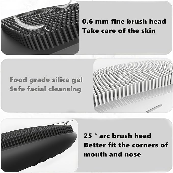 MEGAN Facial Cleansing Brush,USB Rechargeble Electric Silicone Face Scrubber,IPX7 Waterproof Sonic Facial Massager, 3 in 1 face Brush for Deep Cleanning, Blackhead Remover, Exfoliating.（Black）