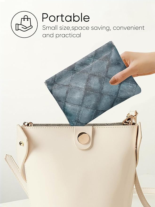 Ksriylm Denim Blue PU Leather Makeup Pouch Set for Women Small Checkered Make Up Bag for Purse Waterproof Initial Makeup Cosmetic Bags Pouches for Purse Aesthetic Travel Toiletry Bag,