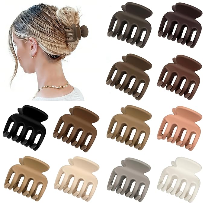 Sisiaipu 12Pcs Hair Clips for Women 1.8 Inch Small Claw Clips for Thin Hair Medium Hair Claw Clips for Thick Hair Accessories for Women Girls (Brown)