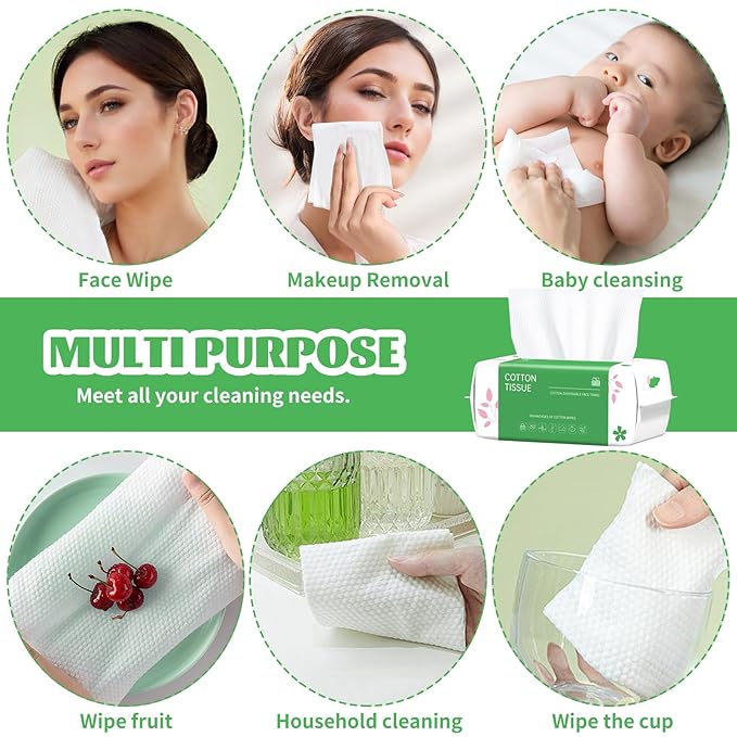 Disposable Face Towel, 400 Count Biodegradable Face Towels, for Washing Soft Cotton Dry Wipes Facial Cloths Towelettes for Washing and Drying, Facial Tissue for Cleansing