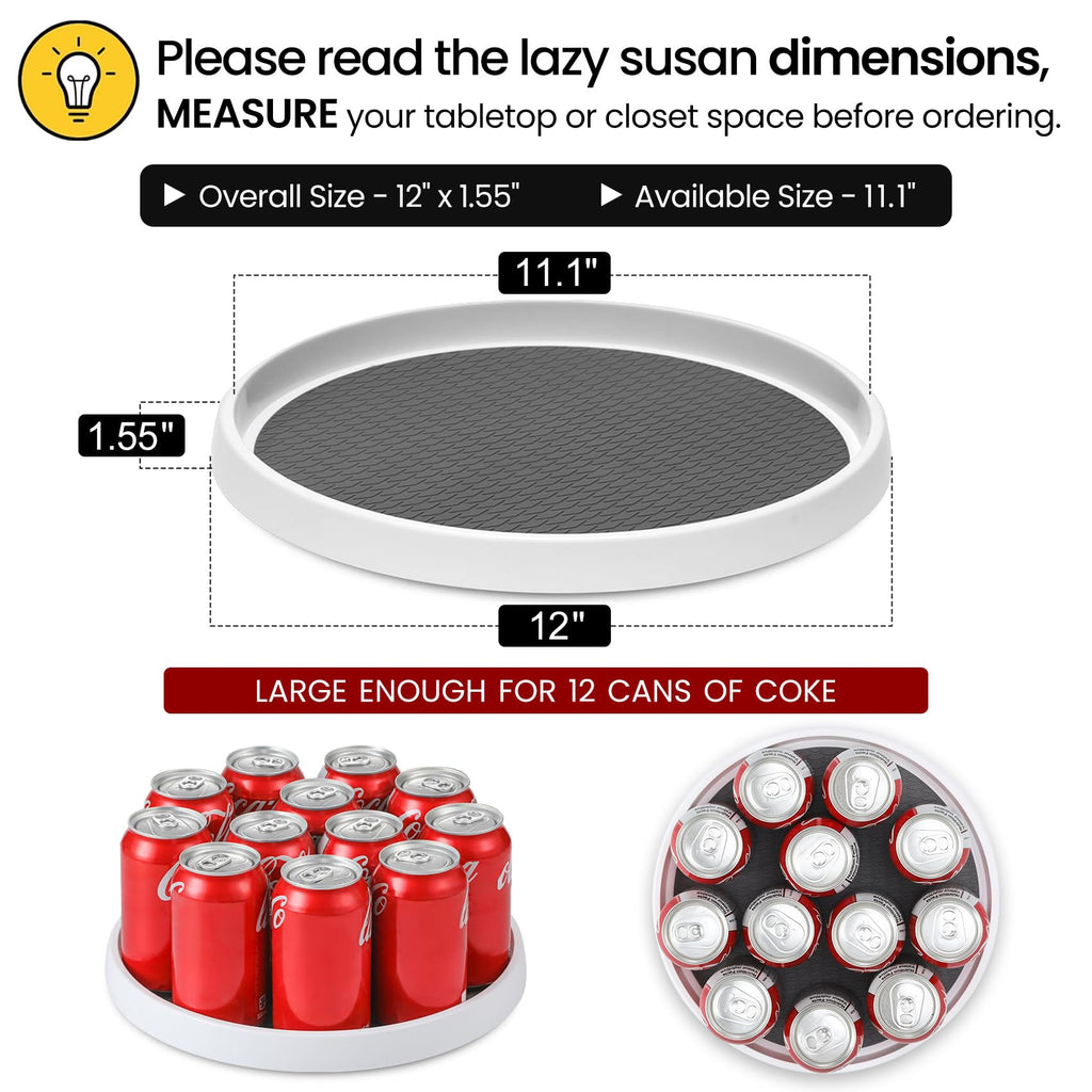 12-Inch Non-Skid Turntable Lazy Susan Organizer [4 Pack] - Spinning Rack for Cabinet Table Top, Pantry Organization Storage, Kitchen, Fridge, Vanity, Countertop, Under Sink Organizing, Spice Spinner