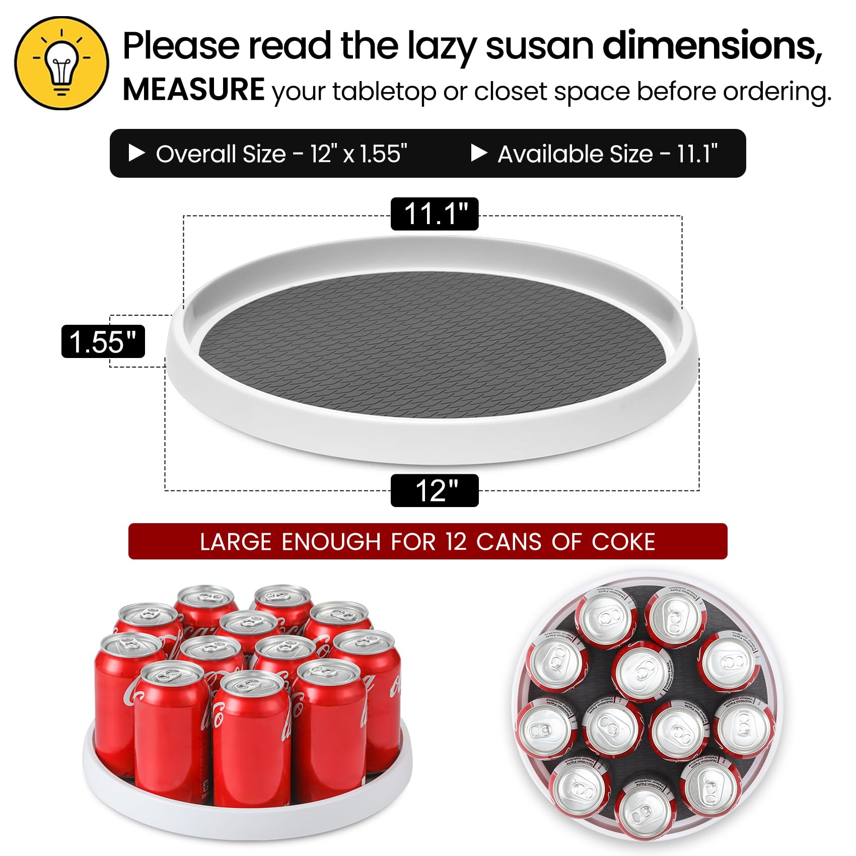 12-Inch Non-Skid Turntable Lazy Susan Organizer [4 Pack] - Spinning Rack for Cabinet Table Top, Pantry Organization Storage, Kitchen, Fridge, Vanity, Countertop, Under Sink Organizing, Spice Spinner
