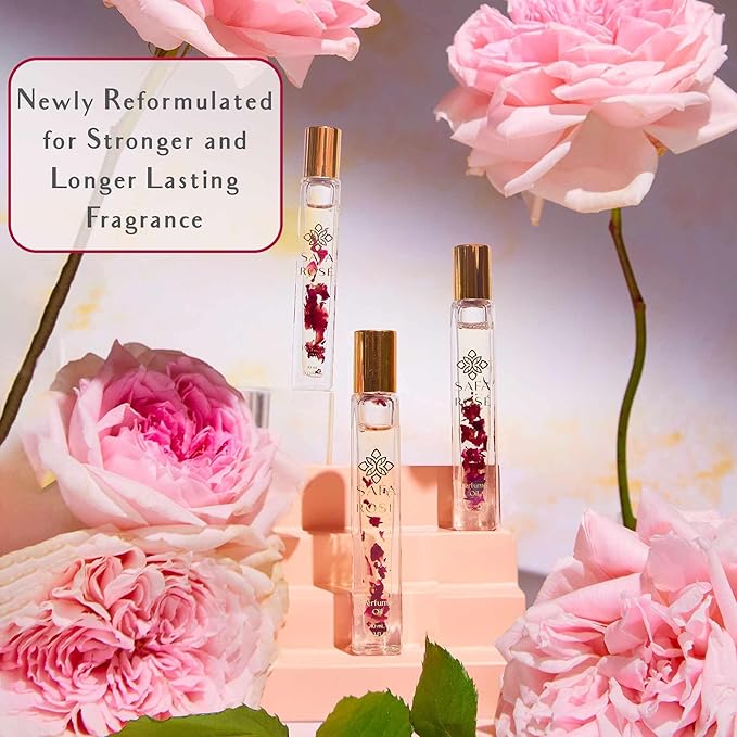 SAFA Rosé Organic Rose Oil Perfume Roller | Bulgarian Damask & Indian Rose Petals | 10 mL Long Lasting Perfume Oil for Women & Men | Alcohol Free & Non Toxic