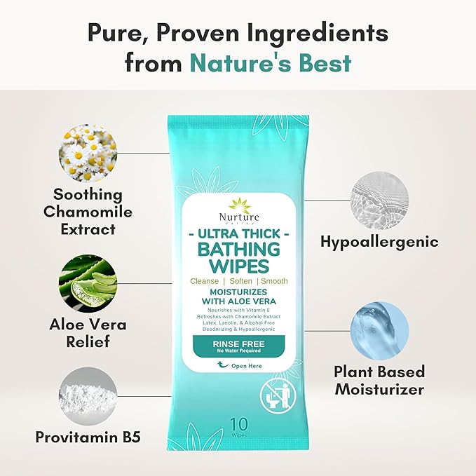 Nurture XL Ultra Thick Body Wipes for Adults with Aloe No Rinse Cleansing