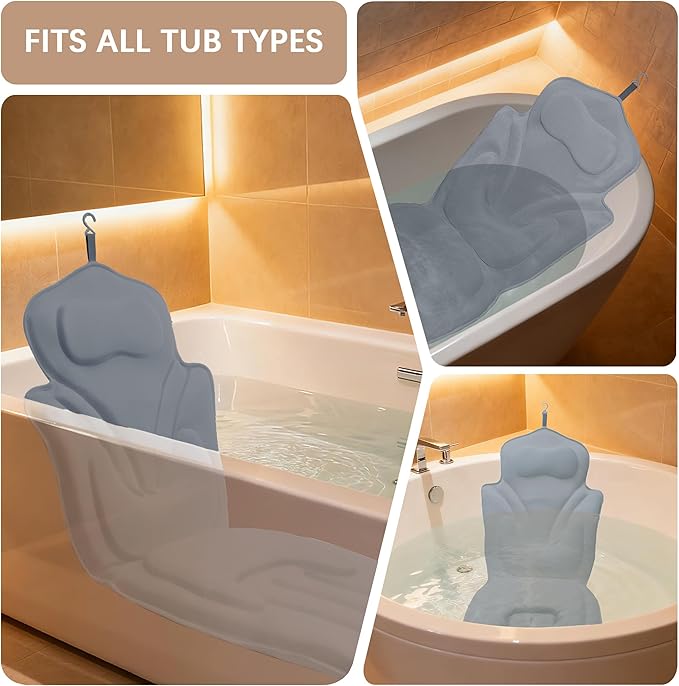 59'' Full Body Bath Pillow for Bathtub 6D Air Mesh 144 Suction Cups