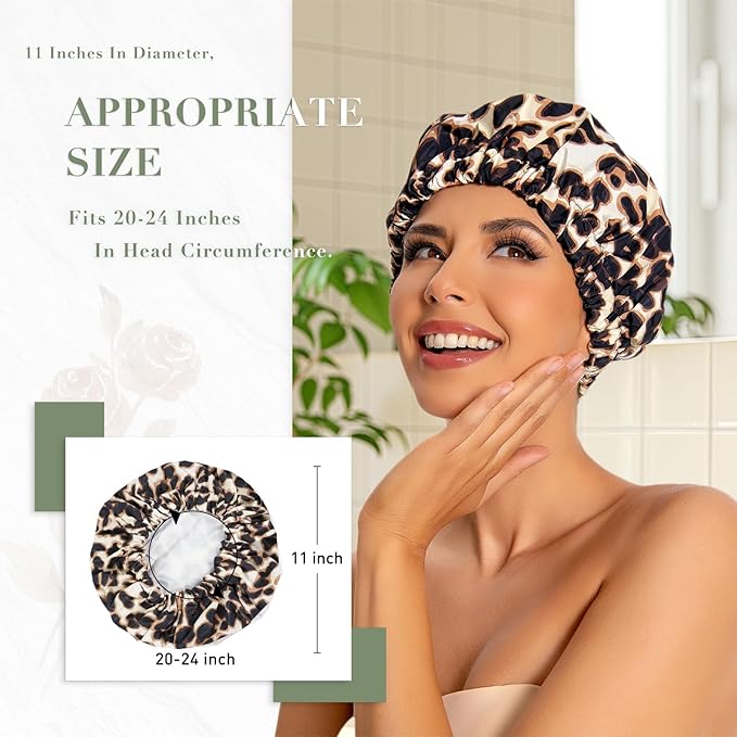 Edoneery Reusable Shower Caps for Women, Waterproof Long Hair Bonnet