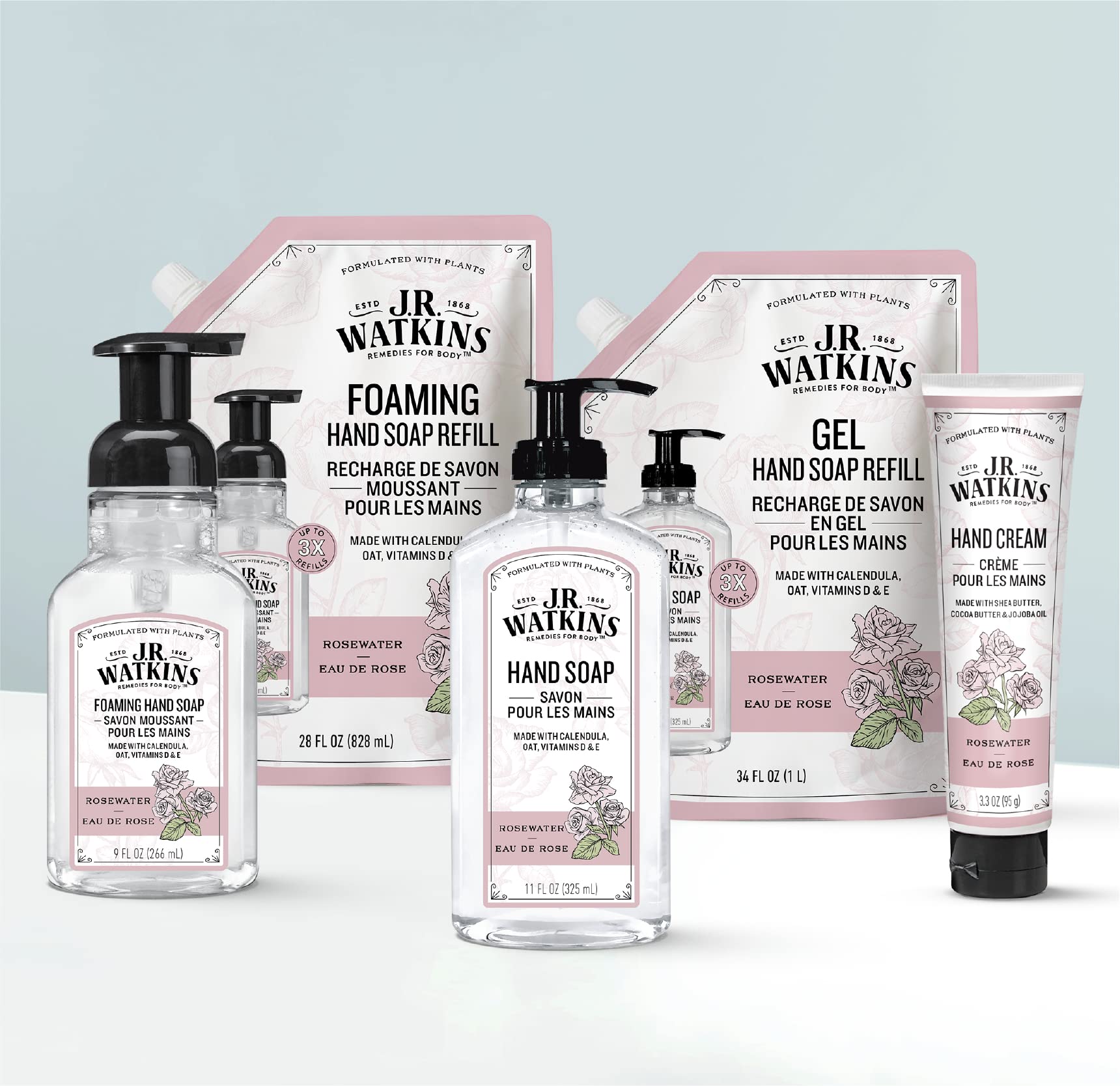 J.R. Watkins Moisturizing Foam Hand Soap Dispenser 3 Pack, Rose, 9 fl oz