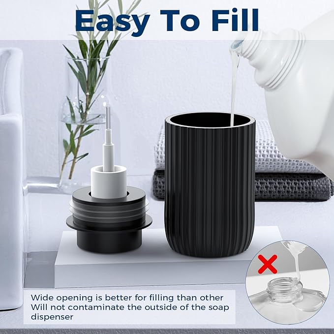 POSOSTO Ceramic Foaming Hand Soap Dispenser, 12 oz Bathroom Soap Dispensers, Lotion Dispenser for Kitchen, Refillable Matte Streaks Soap Dispenser with Large Pump (Black)