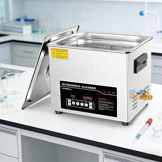 ACMESONIC Ultrasonic Cleaner 10L Dual-Frequency Professional Digital Stainless Steel Cleaning Machine with Heater Timer for Denture, Coins, Small Metal Parts, Circuit Board, Lab Tools, etc