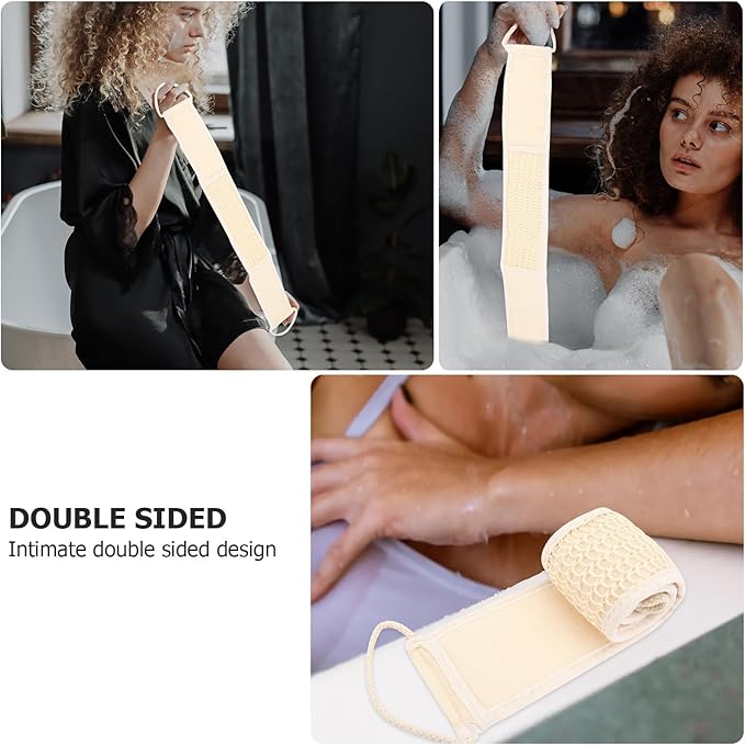 Uonlytech 2pcs Exfoliating Shower Brush Bath Back Scrubber Strap Natural Loofah Fiber Spa Skin Cleaning Body Brush for Men and Women Random Color