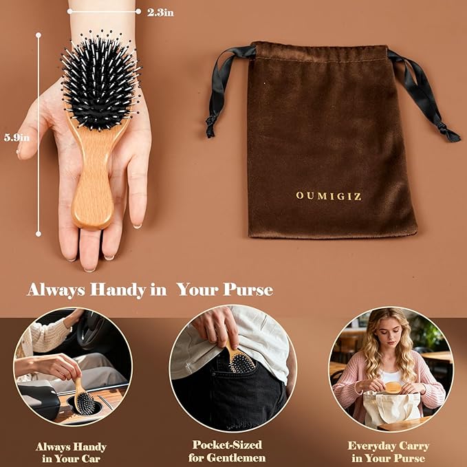 Mini Boar Bristle Hair Brush Since 1965 British Craftsmanship Handmade